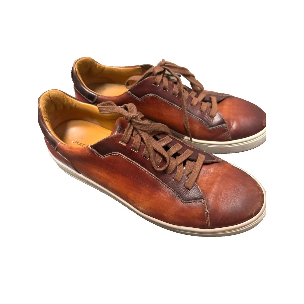 Magnanni Ottawa shoes 10.5 brown Amadeo Burnished Leather LowTop Sneakers cognac - Picture 5 of 11